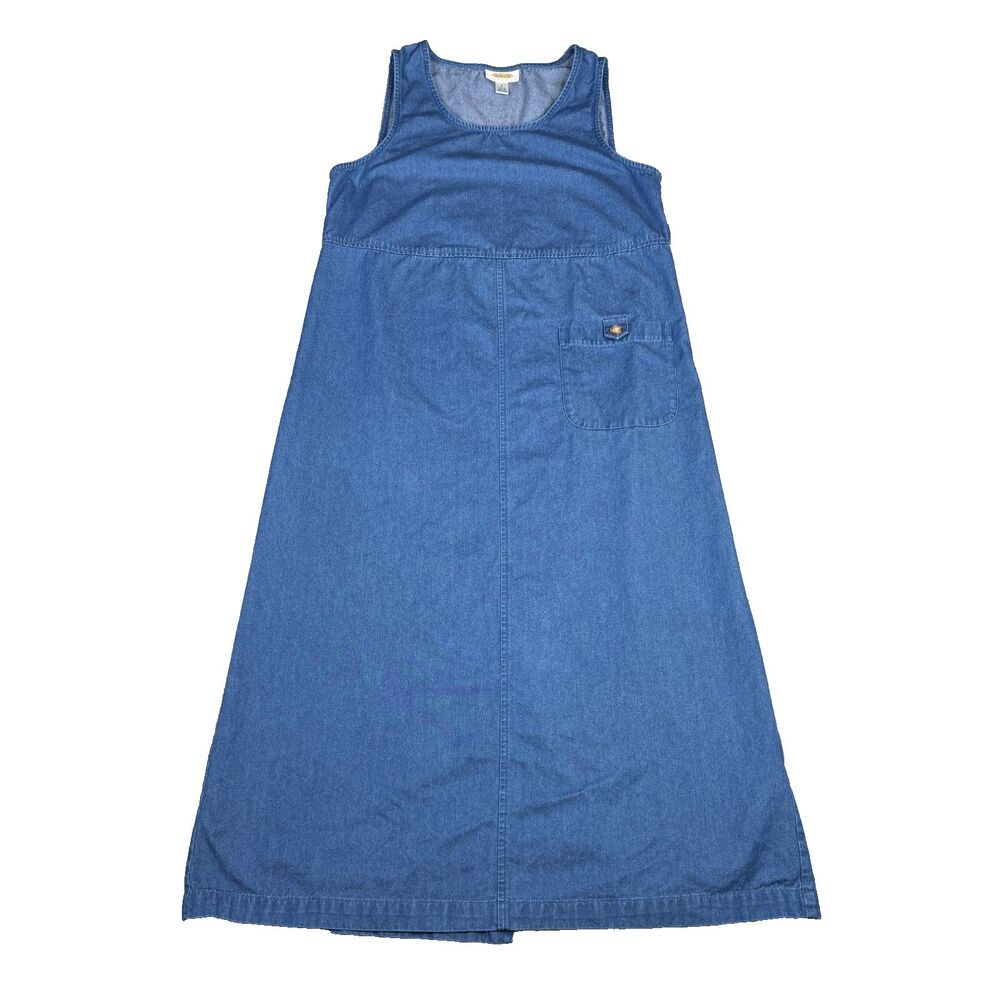 Talbots Denim Jumper Dress Womens 8P Blue Maxi Sleeveless Modest Cottagecore 90s